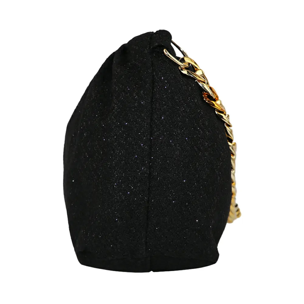 Women Party Clutch Sling Bag with Gold Chain Strap, Ruched Design