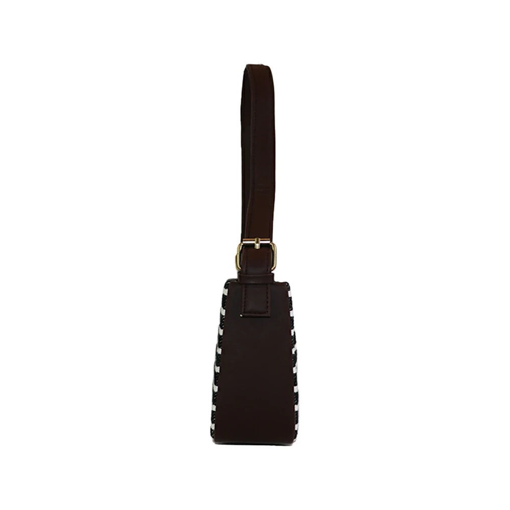 Embroidered Shoulder Bag with Detachable Strap and Zipper Closure