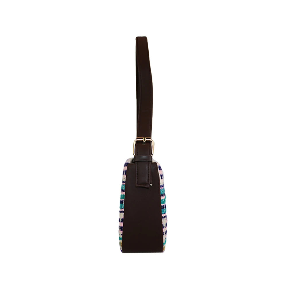 Embroidered Shoulder Bag with Detachable Strap and Zipper Closure