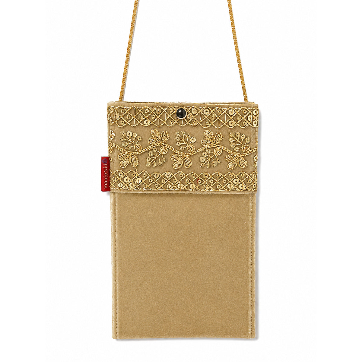 Women's Embroidered Ethnic Mobile Pouchwith Gold Chain Strap | Festive & Traditional