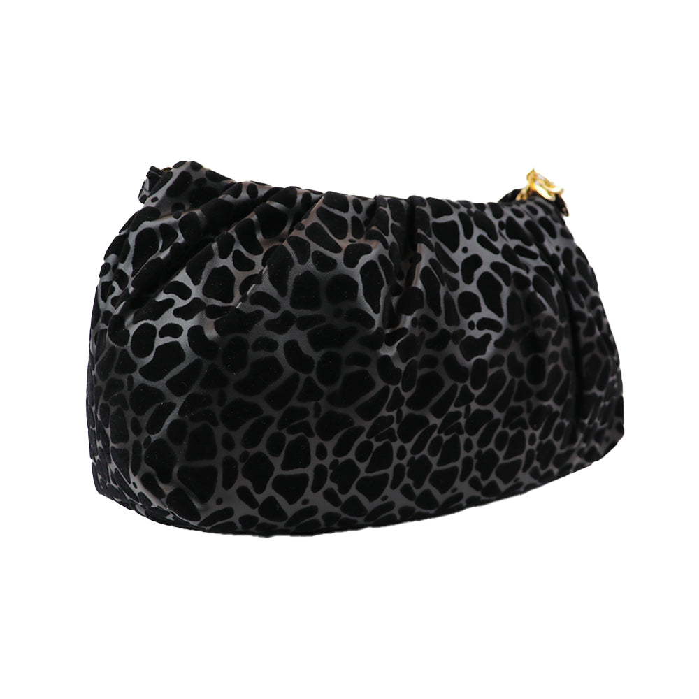 Velvet Pattern Shoulder Bag with Gold Chain Strap Teddy Charm Fashion