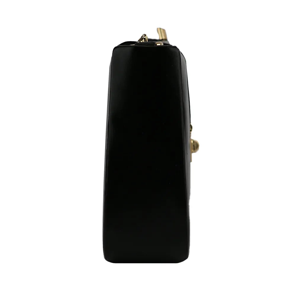 Black Shoulder Bag with Gold Chain Accent