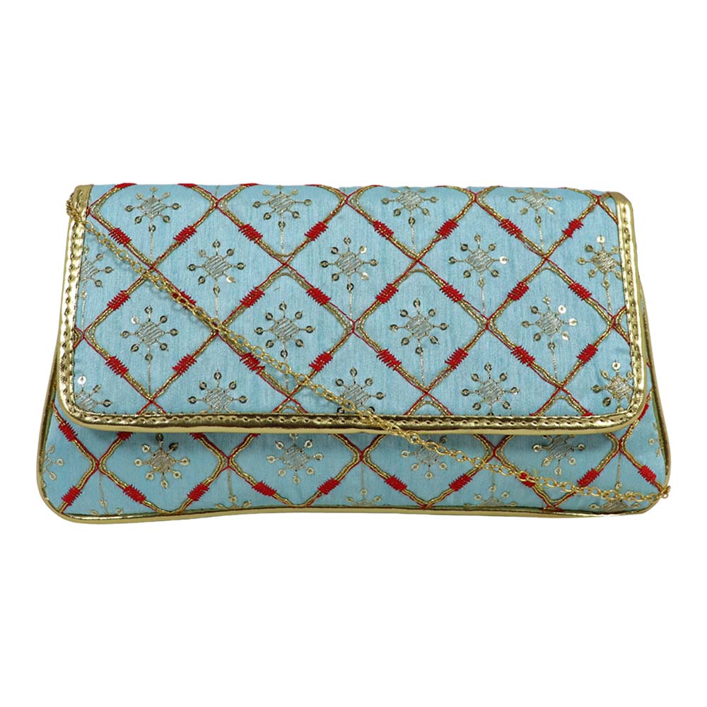 Embroidered Clutch with Gold Detailing Accents