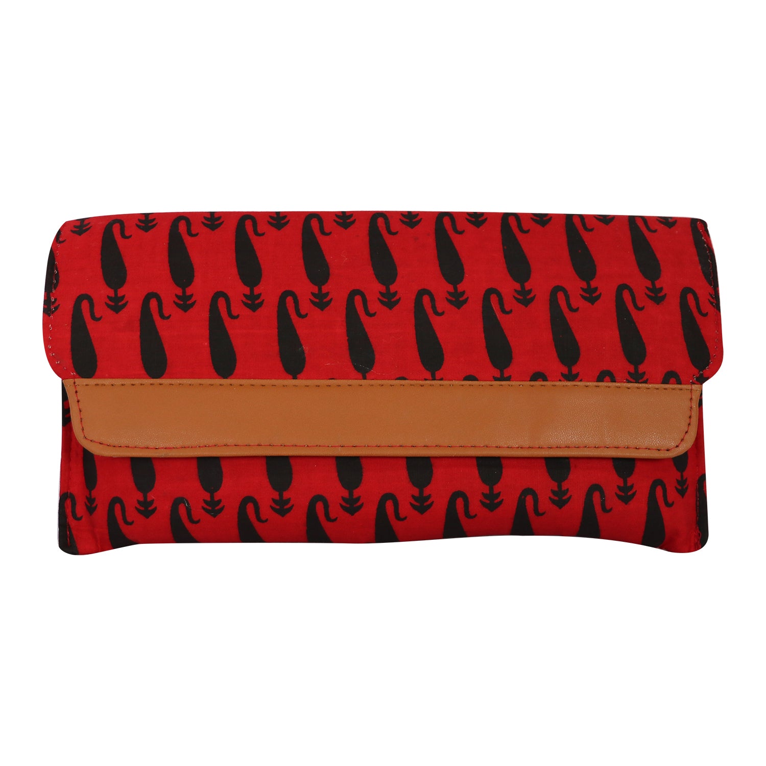 Women’s Woven Flap Clutch with Detachable Chain Strap - red black