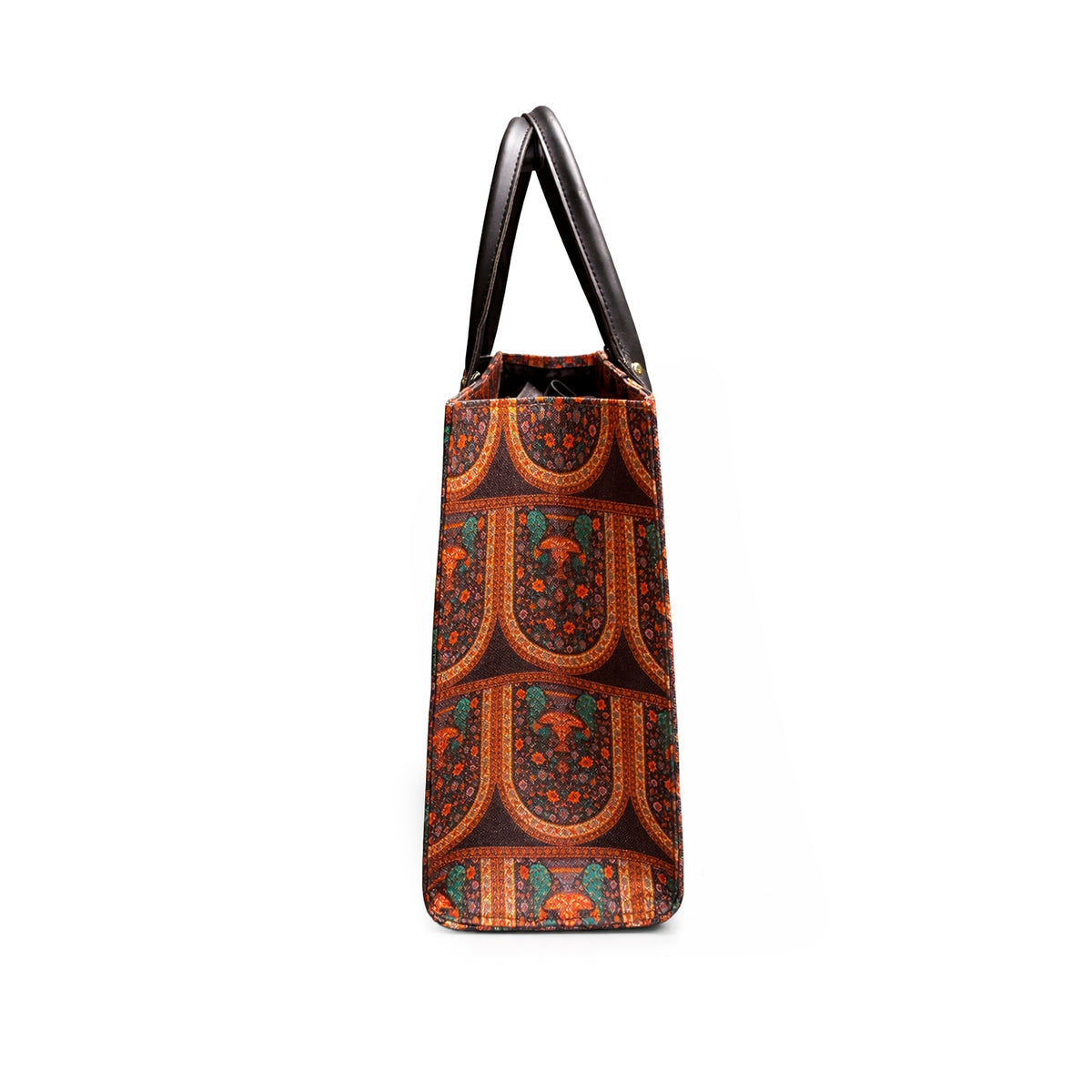 Floral Printed Structured Tote Bag with Black Handles