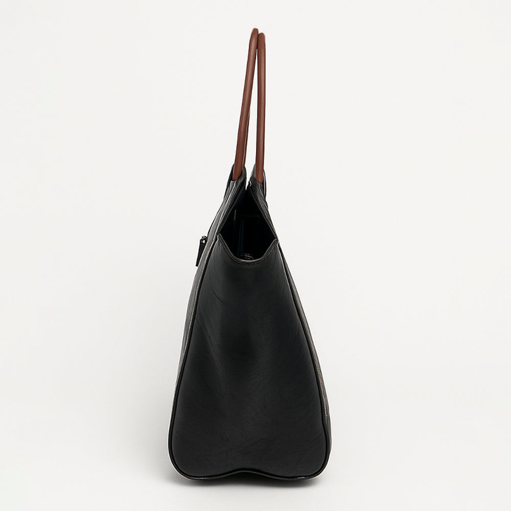 Vintage Leather Carved Floral Handle Bag with Round Resin Handle