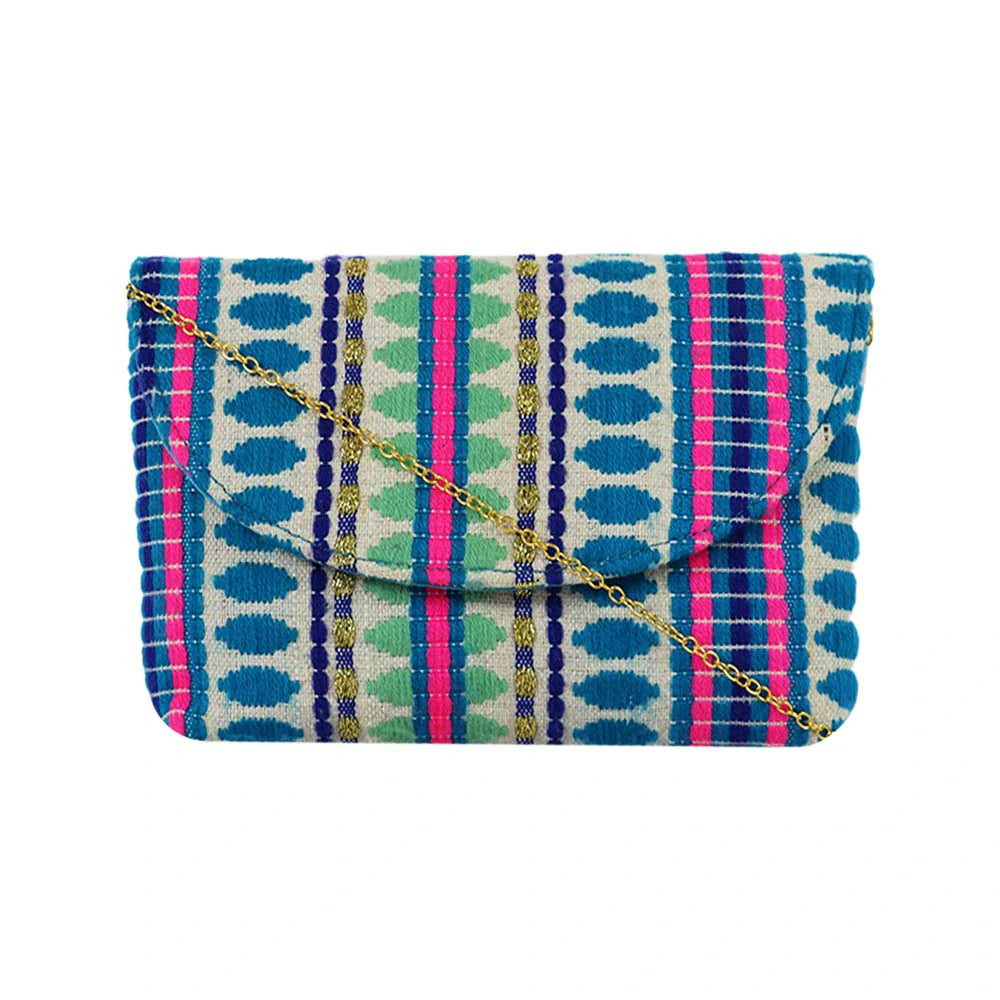 Women’s Multicolor Embroidered Clutch with Detachable Chain Strap