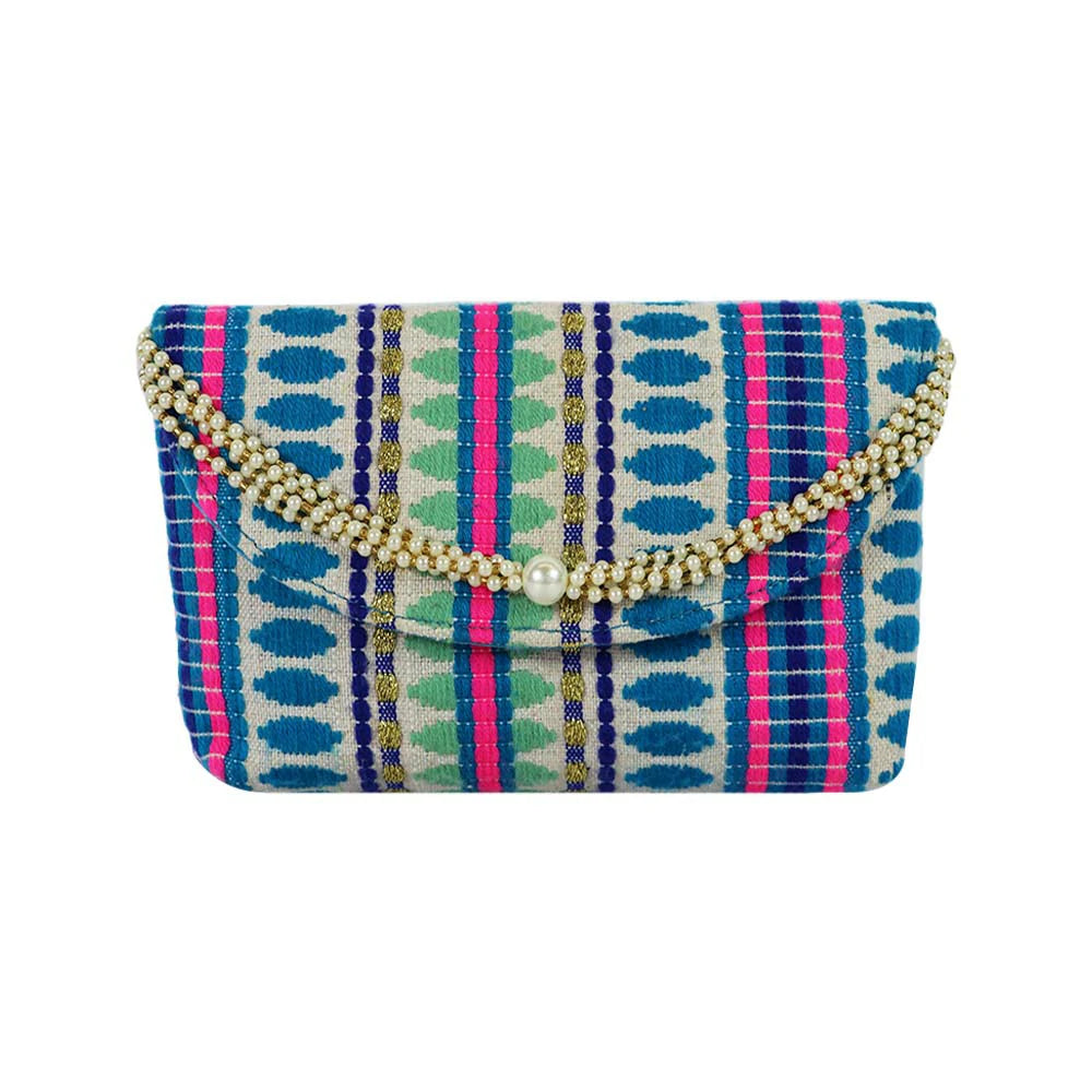 Women’s Multicolor Embroidered Clutch with Detachable Chain Strap