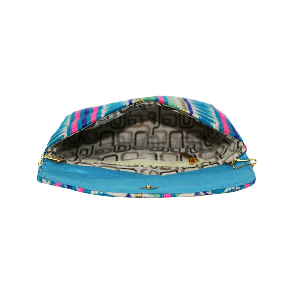 Women’s Multicolor Embroidered Clutch with Detachable Chain Strap