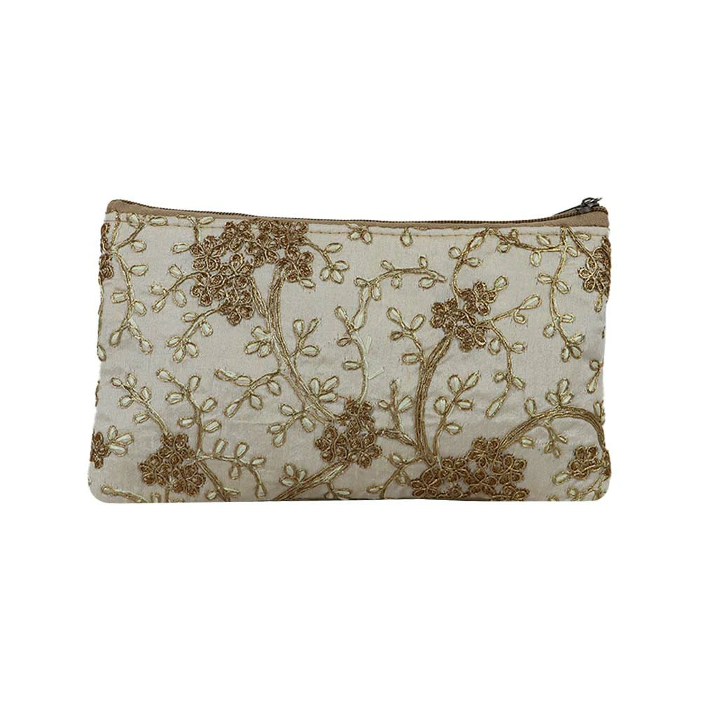 Embroidered Clutch Pouch for Women - Cream