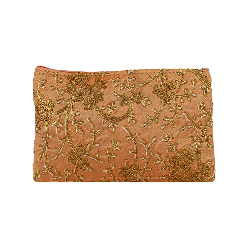Embroidered Clutch Pouch for Women - Orange