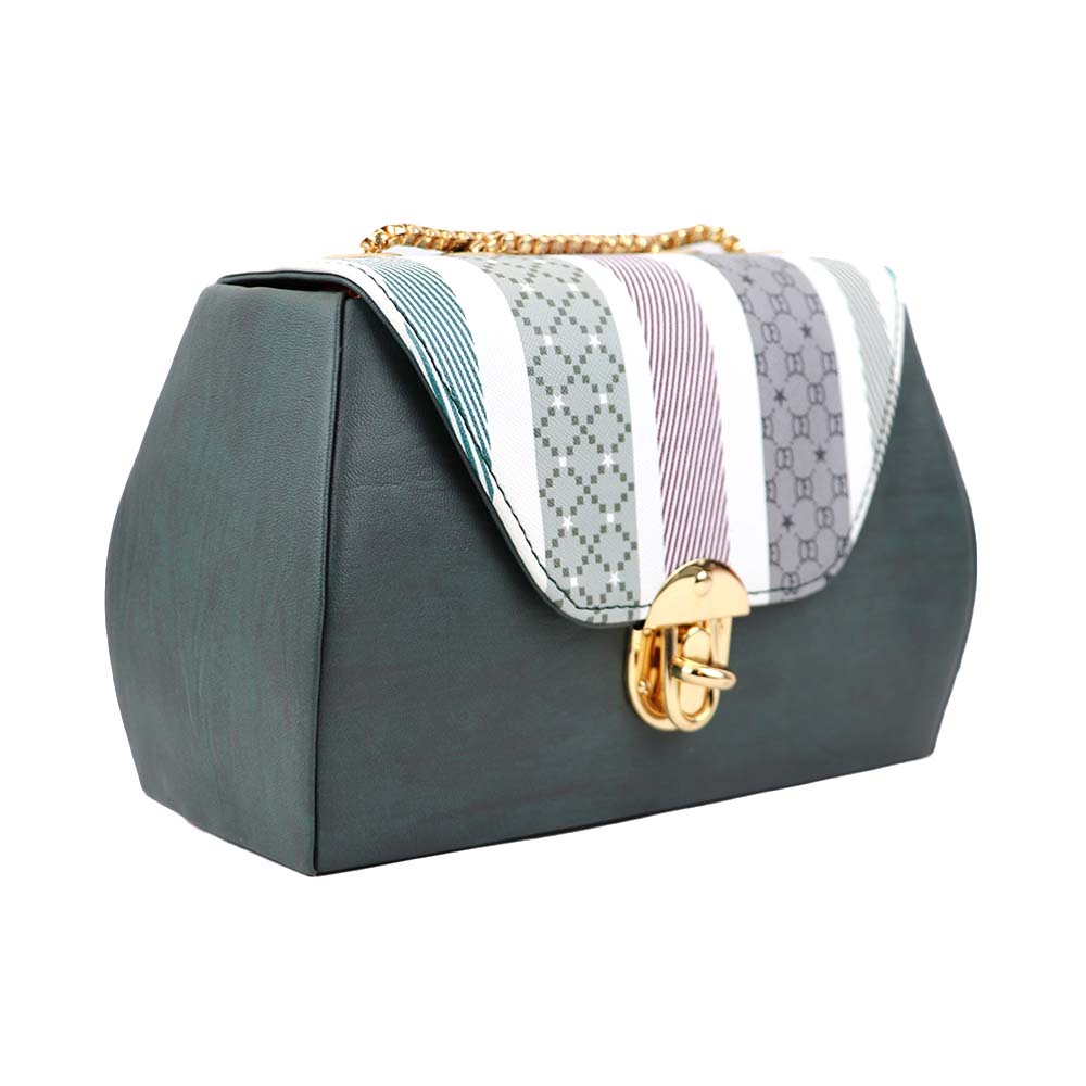 Chain Strap Sling Bag with Pattern Flap bag