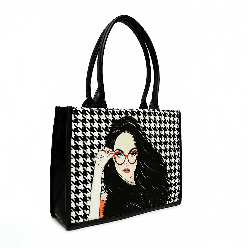 Glam Girl Houndstooth Canvas Tote