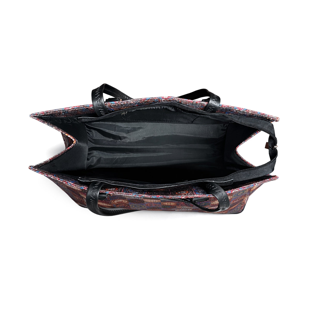 Floral Printed Structured Tote Bag with Black Handles