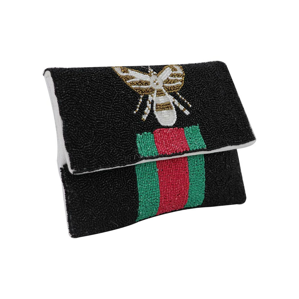 Women’s Bee Embellished Beaded Clutch with Detachable Chain Strap
