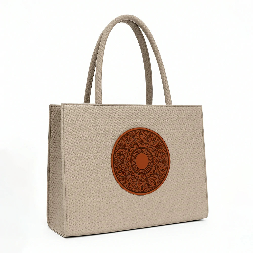 Tan Woven Textured Tote Bag