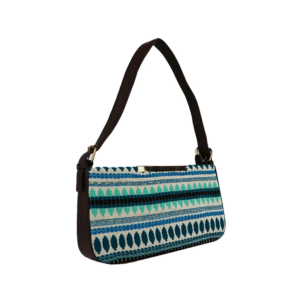 Embroidered Shoulder Bag with Detachable Strap and Zipper Closure