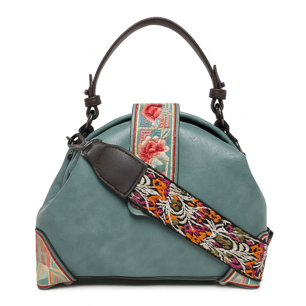 Embroidered Dome-Shape Handbag with Floral Detail