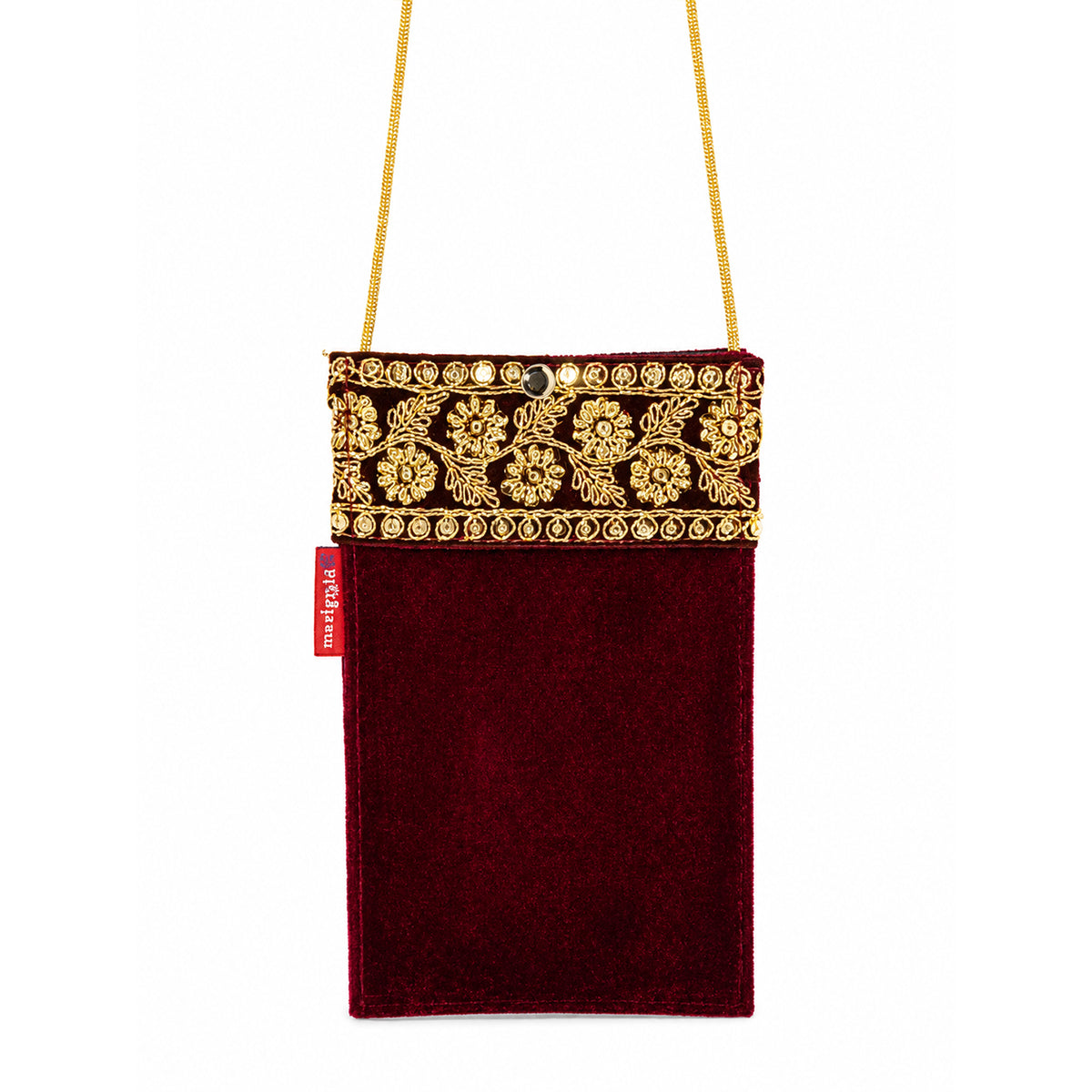 Women's Embroidered Ethnic Mobile Pouchwith Gold Chain Strap | Festive & Traditional