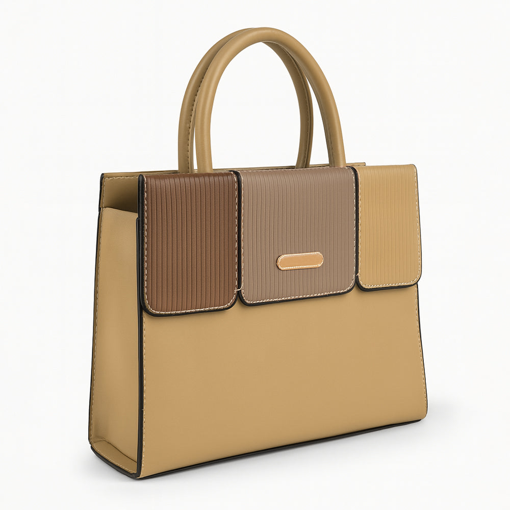 Elegant Striped Flap Top Handle Handbag