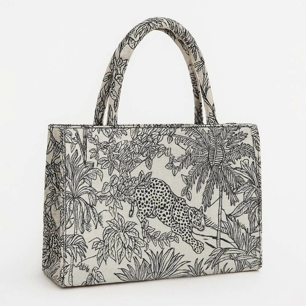 Monochrome Jungle Tapestry Tote Bag