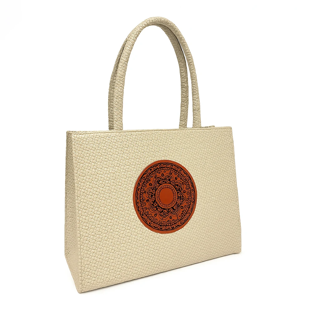 Tan Woven Textured Tote Bag