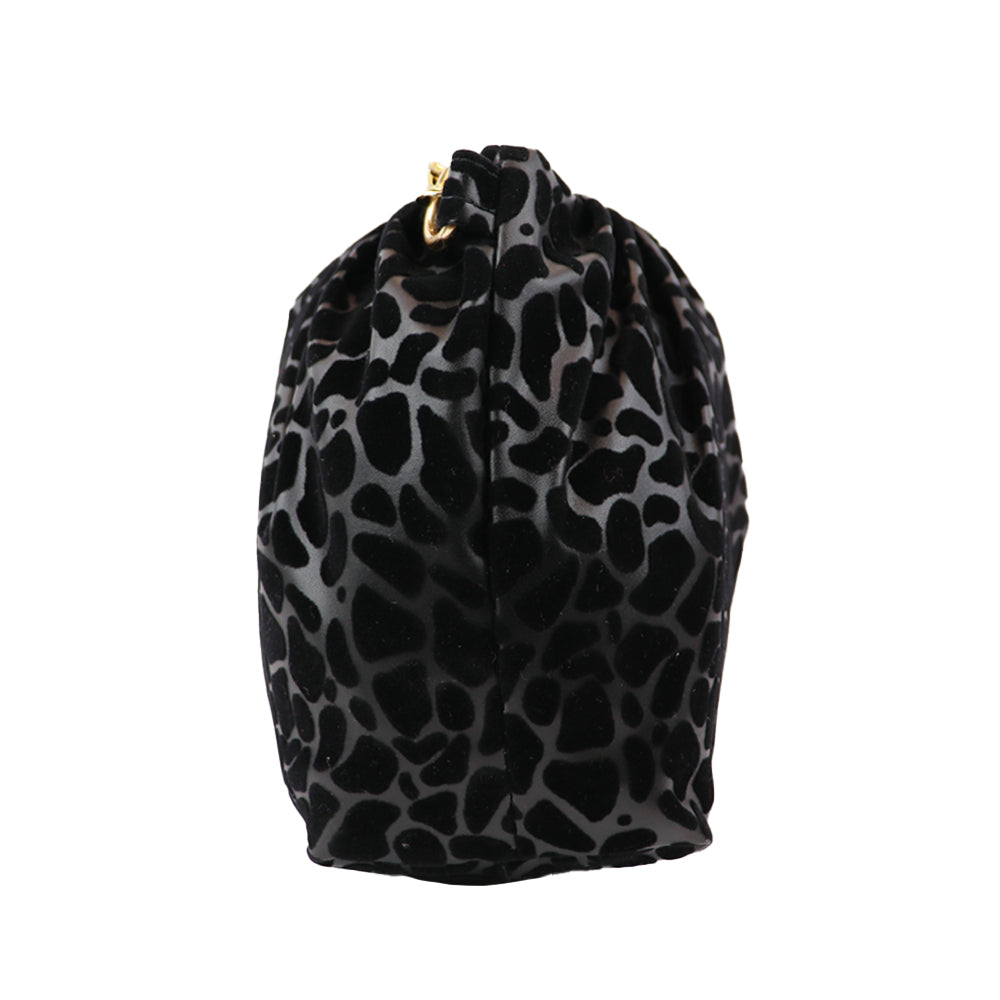 Velvet Pattern Shoulder Bag with Gold Chain Strap Teddy Charm Fashion