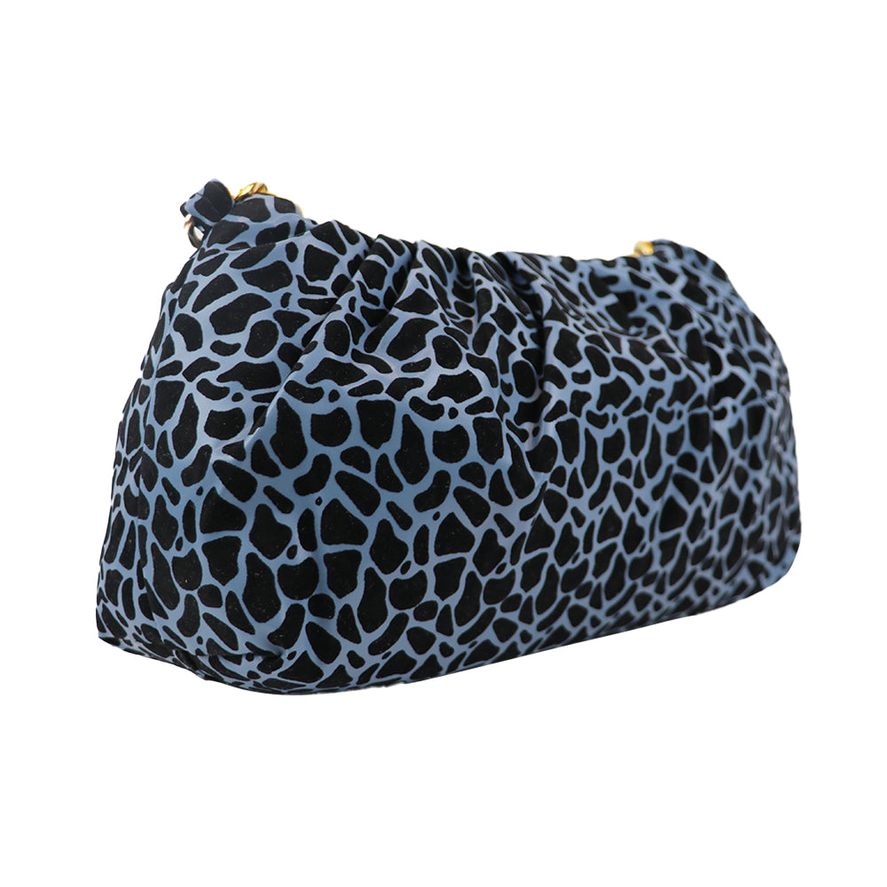 Velvet Pattern Shoulder Bag with Gold Chain Strap Teddy Charm Fashion