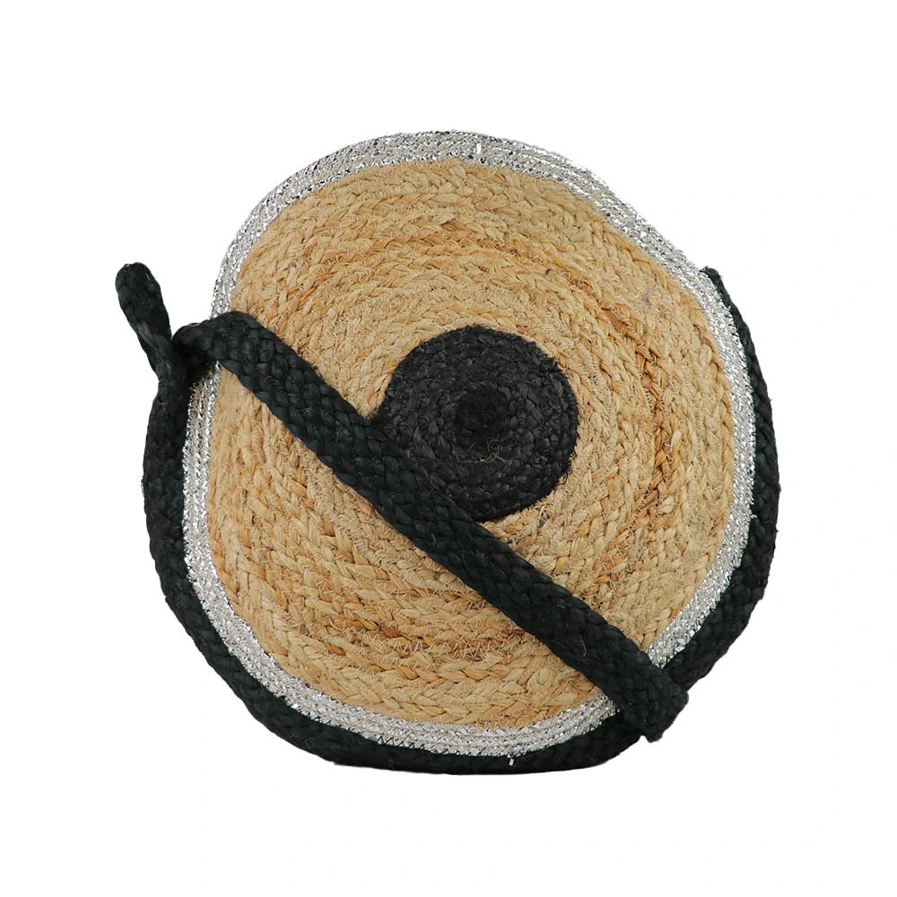 Women’s Round Jute Sling Bag with Rope Strap