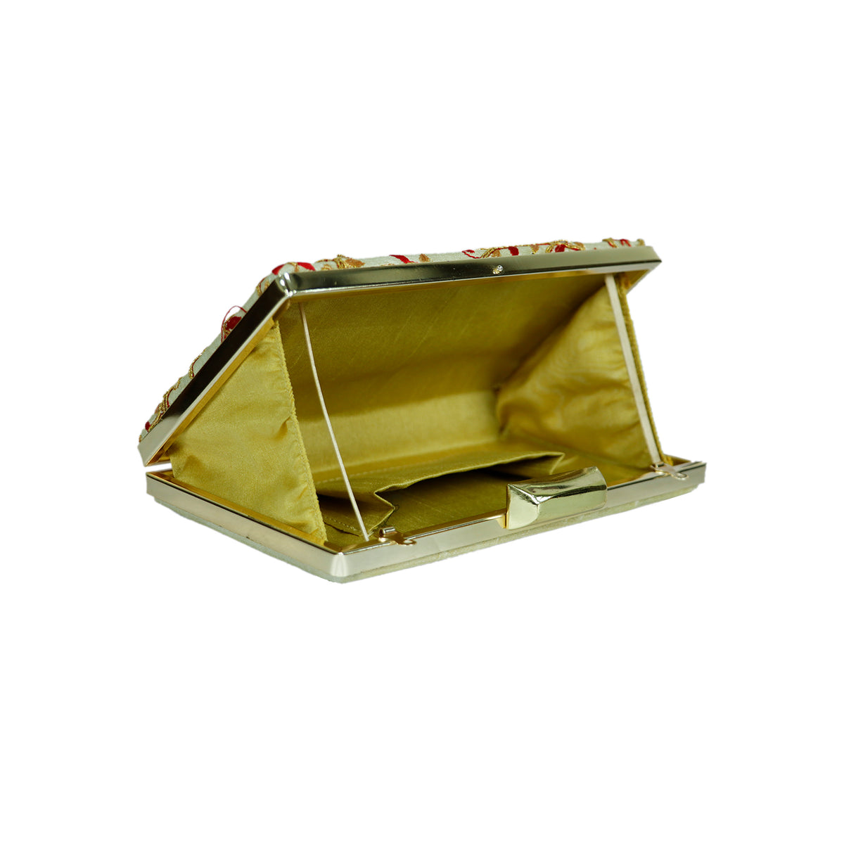 Floral Embroidered Evening Clutch Bag with Gold Chain Handle Wedding Party