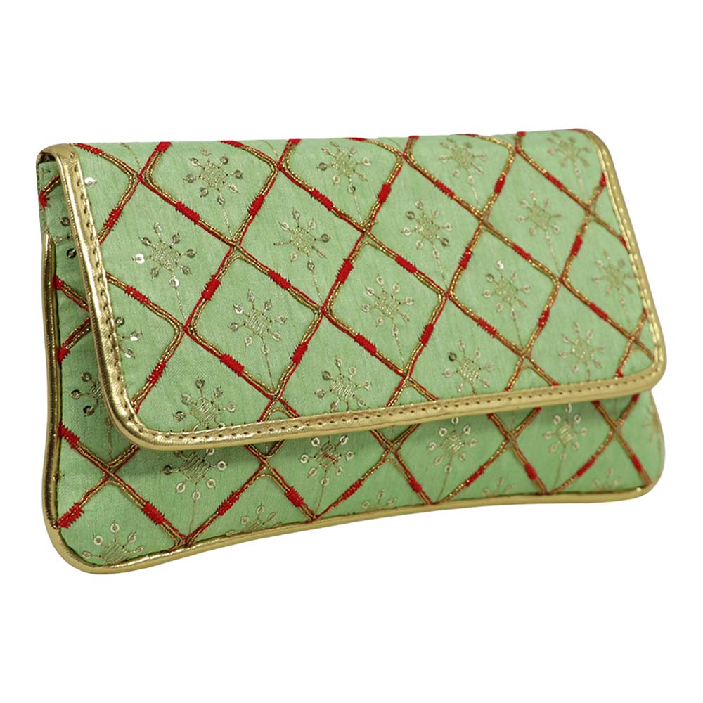 Embroidered Clutch with Gold Detailing Accents