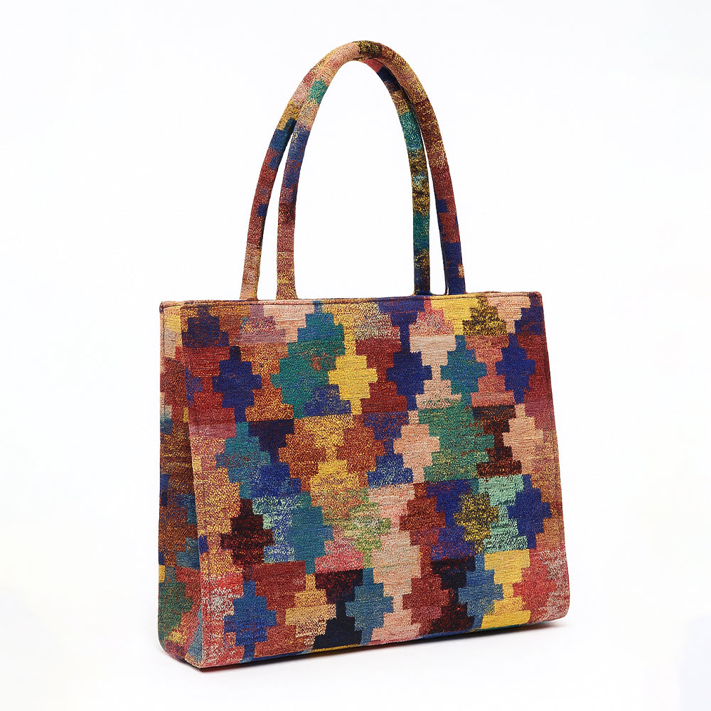 Plum Geo-Weave Jacquard Tote Bag