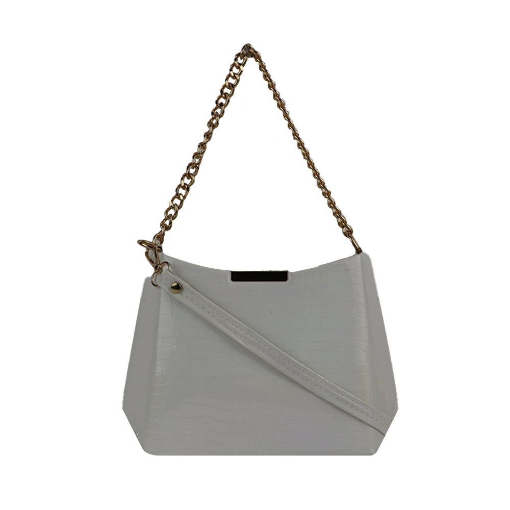 Texture Chain Strap Handbag with Detachable Sling Strap Stylis - Grey