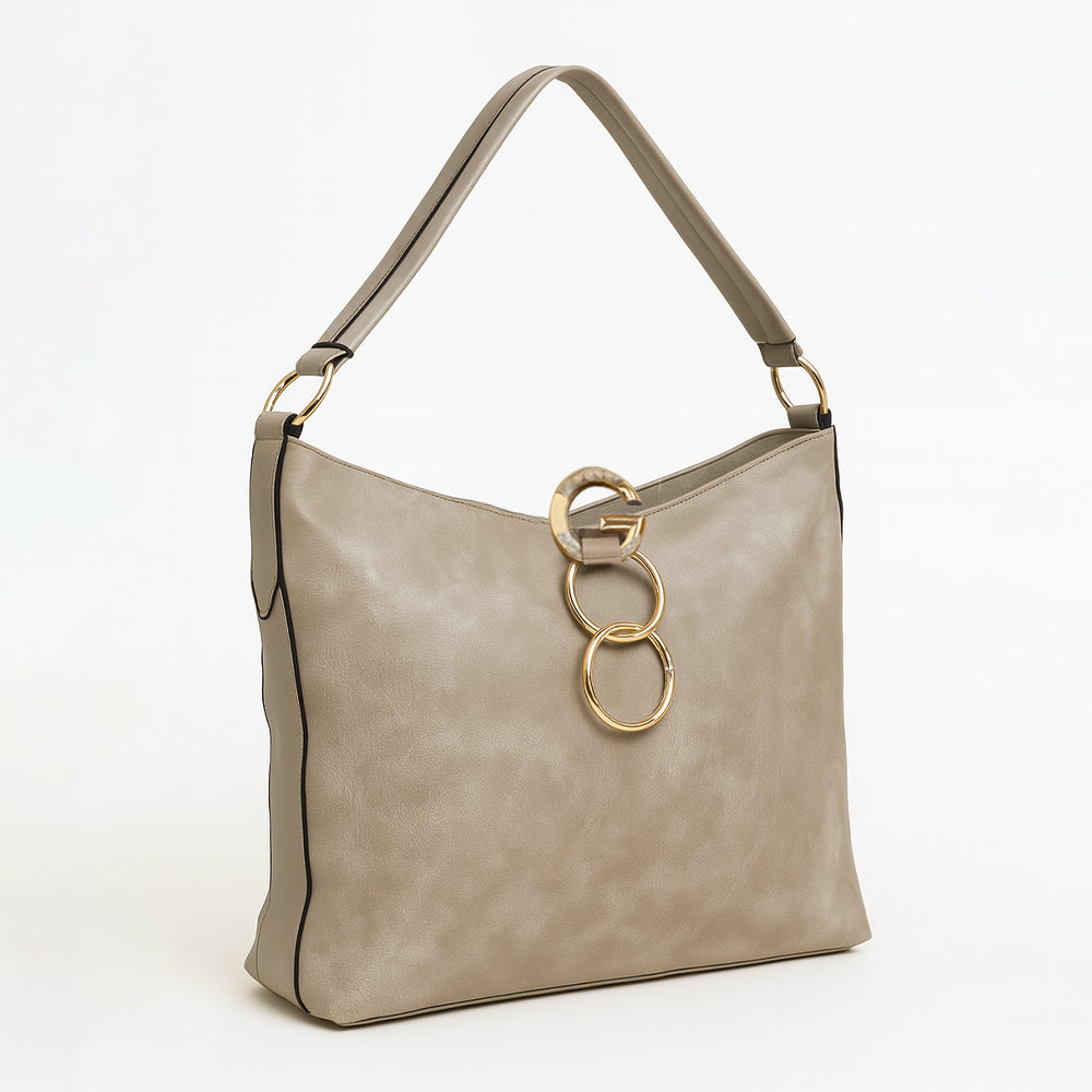 Taupe Metallic Ring Accent Hobo Bag