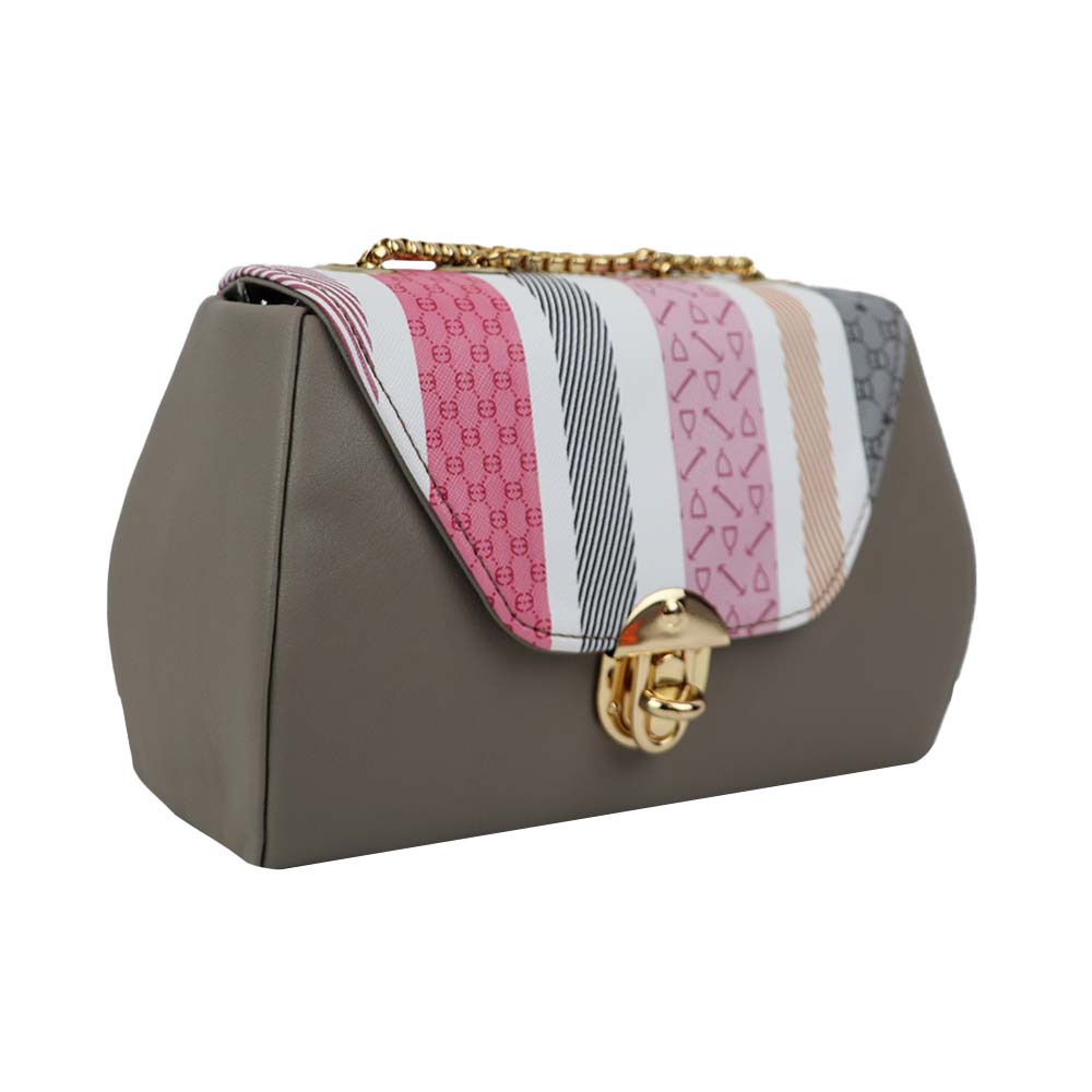 Chain Strap Sling Bag with Pattern Flap bag