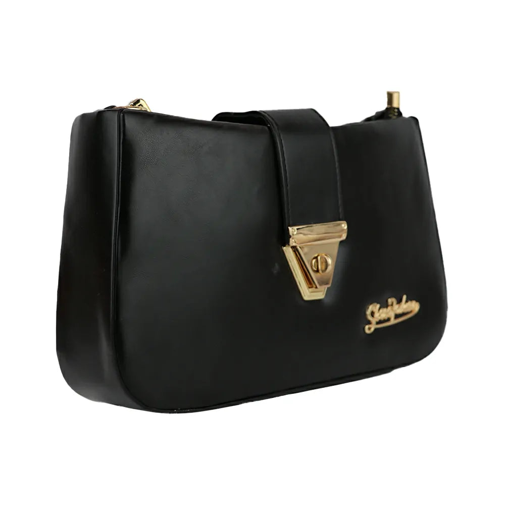 Black Shoulder Bag with Gold Chain Accent