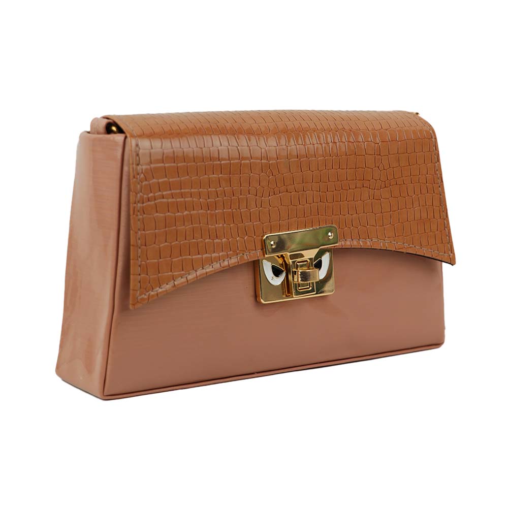 Texture Sling Bag with Gold Chain Strap