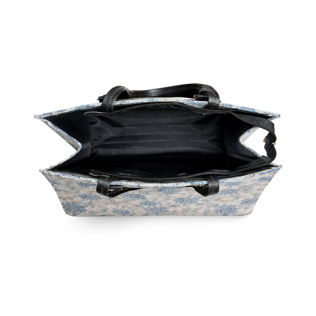 Floral Printed Structured Tote Bag with Black Handles