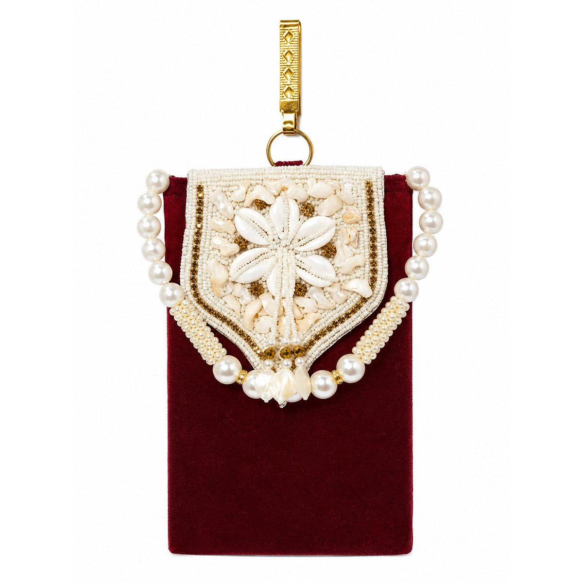 Women's Embroidered Ethnic Mobile Pouchwith Gold Chain Strap | Festive & Traditional