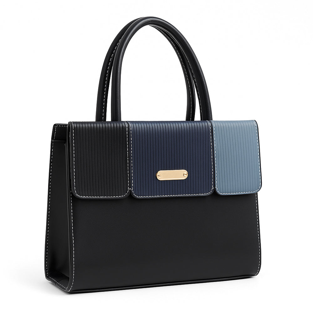 Elegant Striped Flap Top Handle Handbag