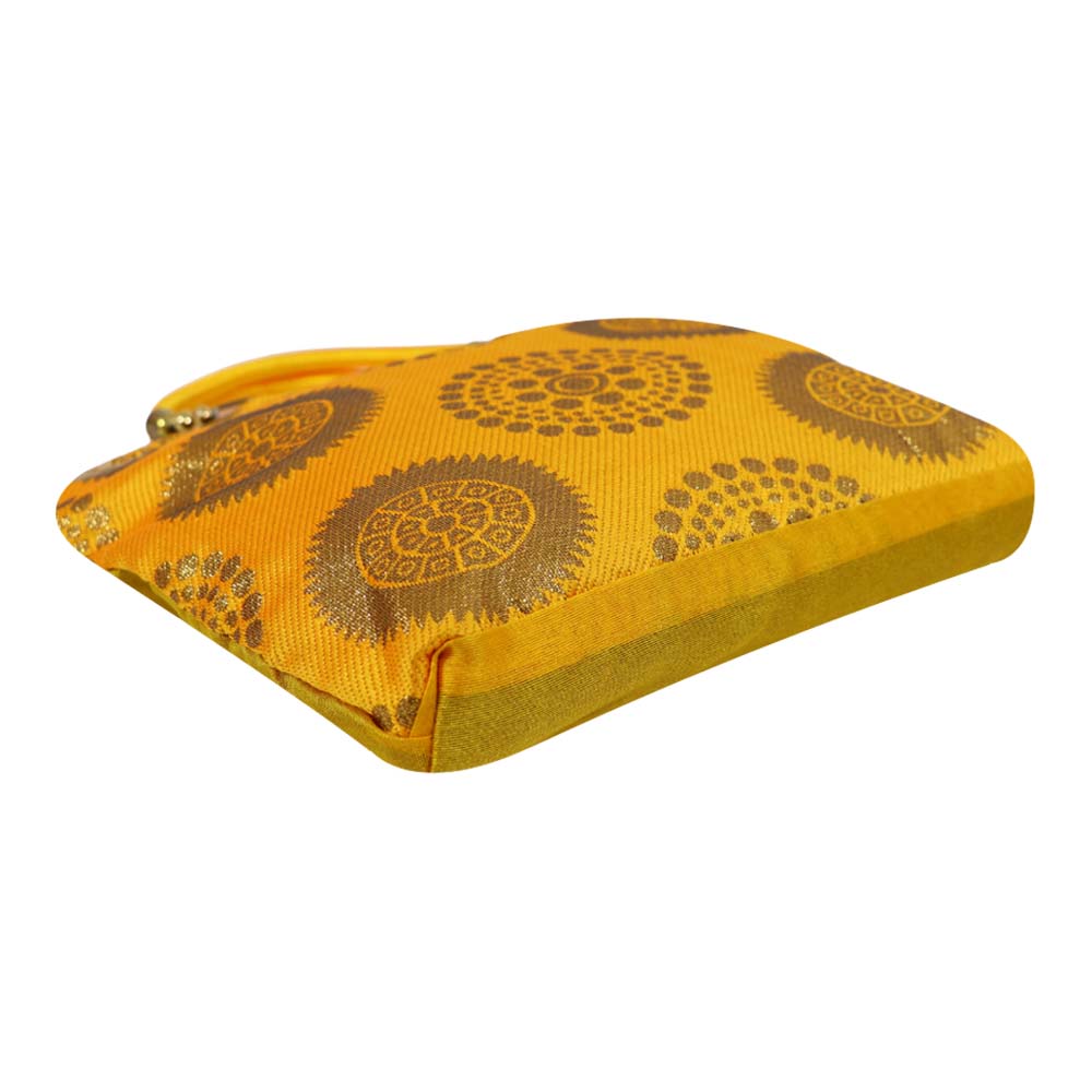 Brocade Handbag with Circular Motif and Wooden Handles