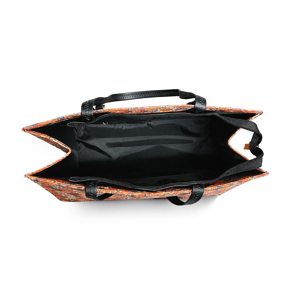 Floral Printed Structured Tote Bag with Black Handles