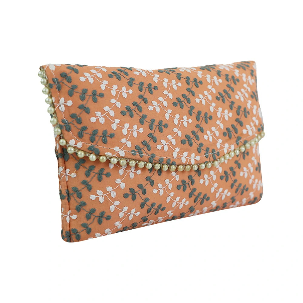 Women’s Floral Embroidered Clutch with Pearl Lace
