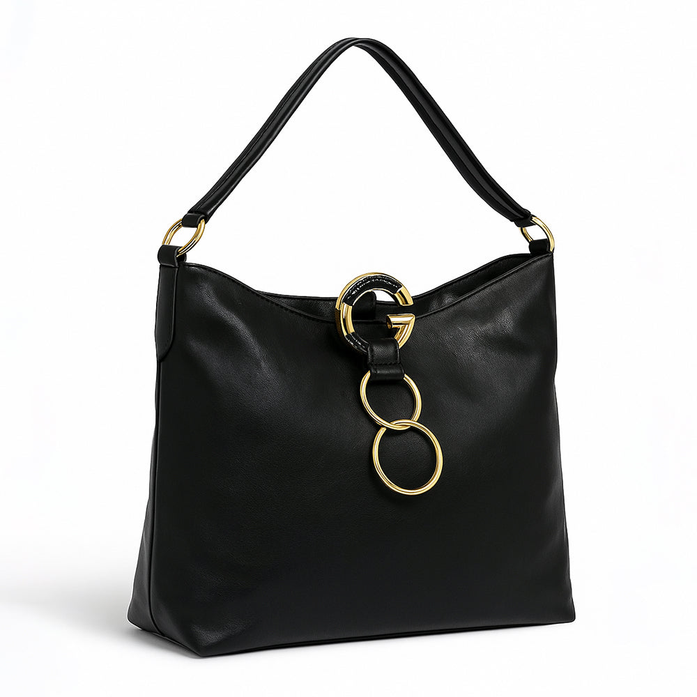 Taupe Metallic Ring Accent Hobo Bag