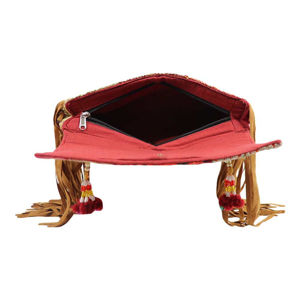 Bohemian Patchwork Fringe Handbag with Tribal Embellishments