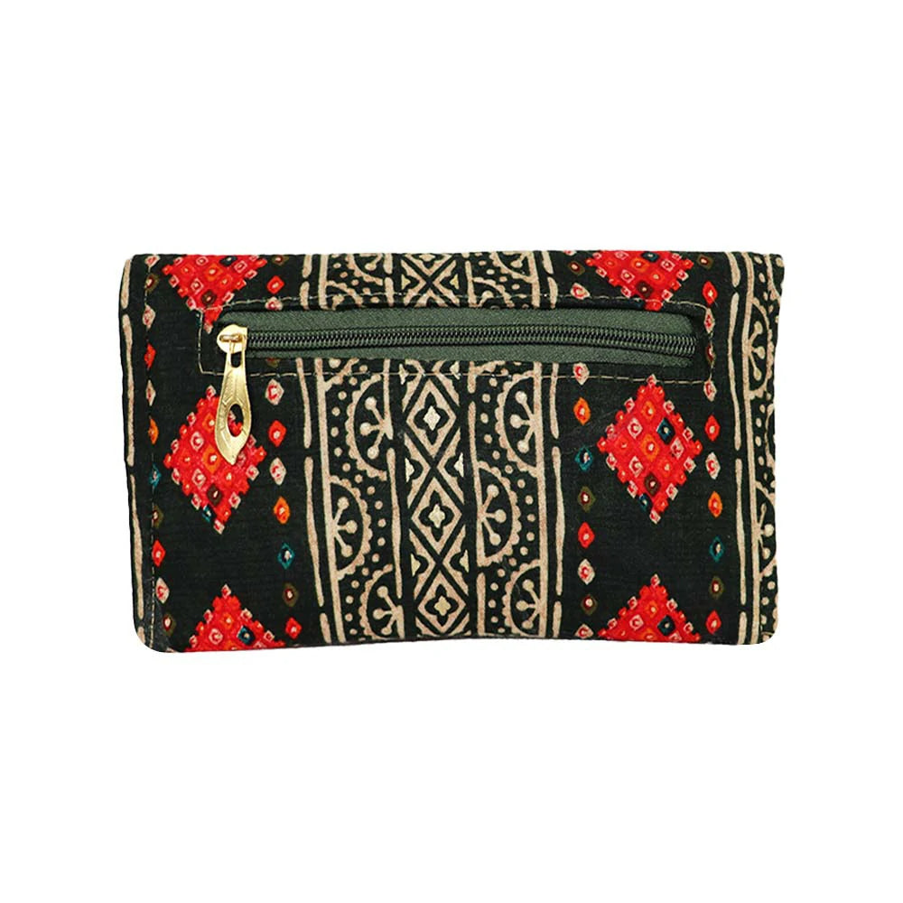Women Black Ethnic Printed Clutch with Pearl Detailing – Traditional Party Envelope Handbag
