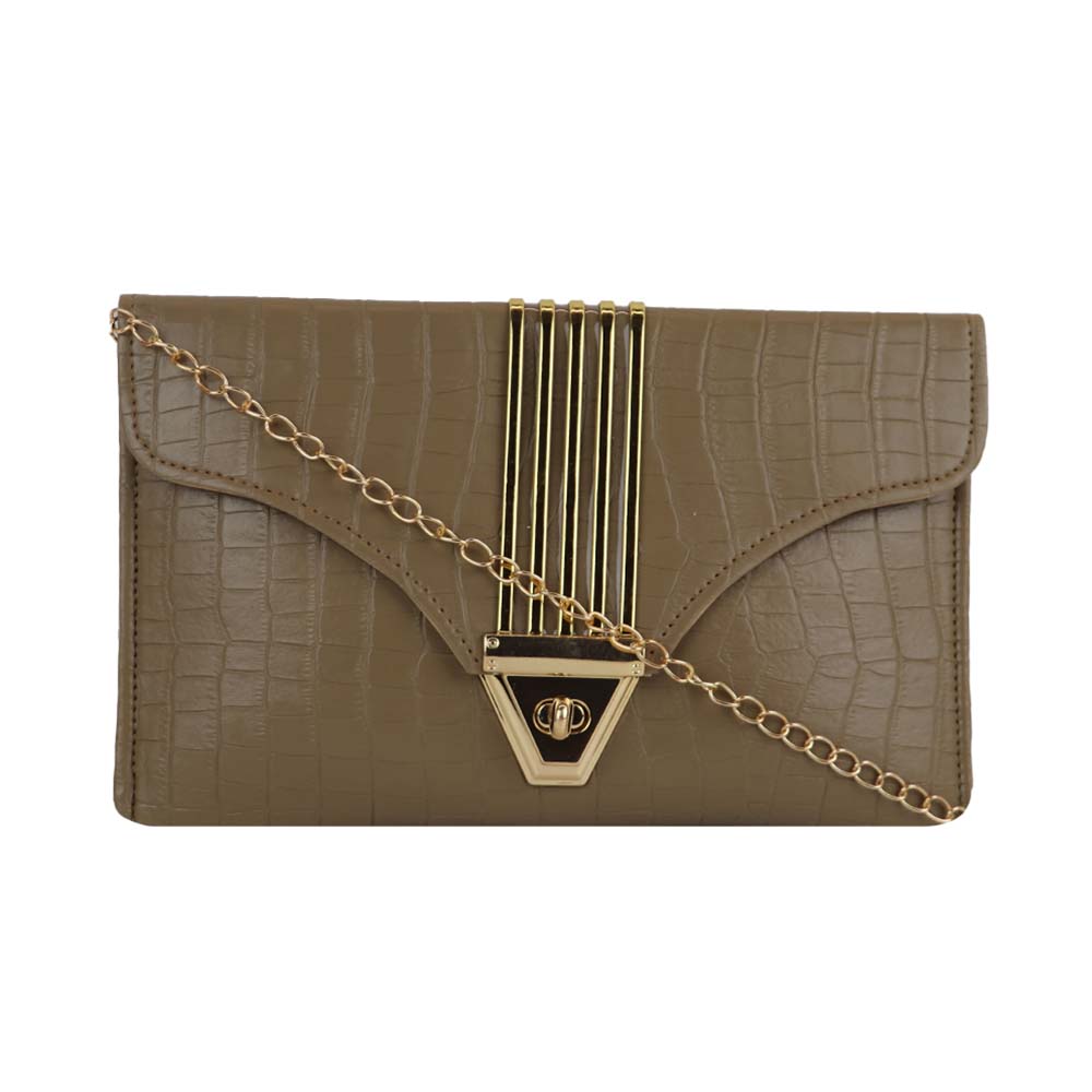 Texture Clutch Sling Bag with Gold Chain Strap Party clutch - Dark Brown