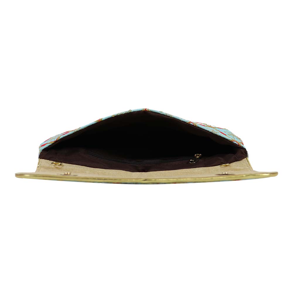 Embroidered Clutch with Gold Detailing Accents