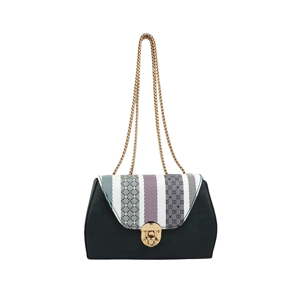Chain Strap Sling Bag with Pattern Flap bag