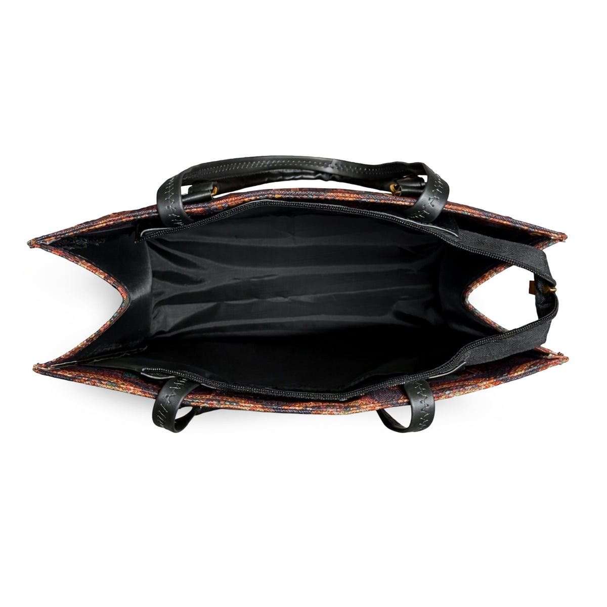 Floral Printed Structured Tote Bag with Black Handles